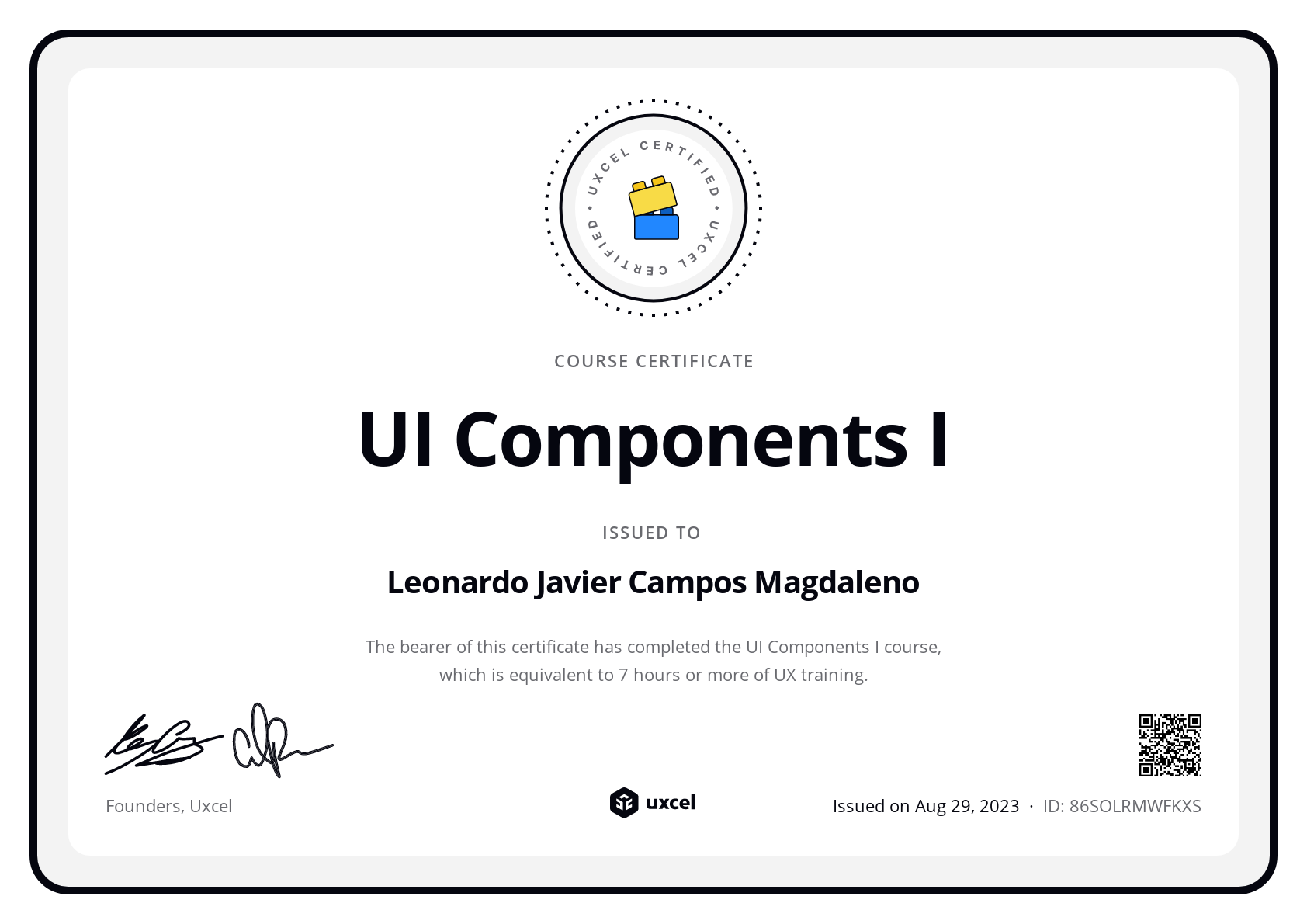 Leonardo Javier Campos Magdaleno's certificate